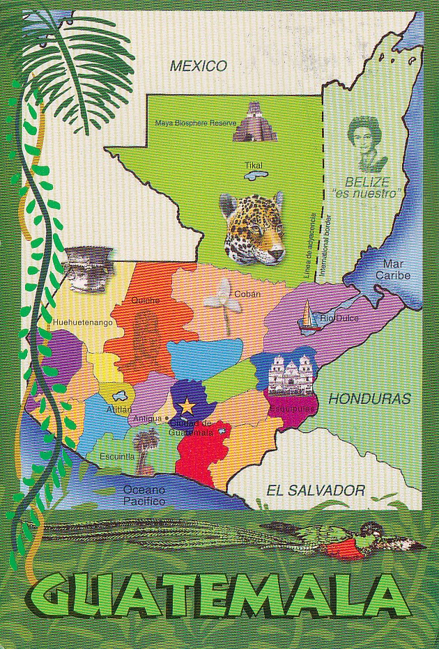 Postcard A La Carte Guatemala Country Map