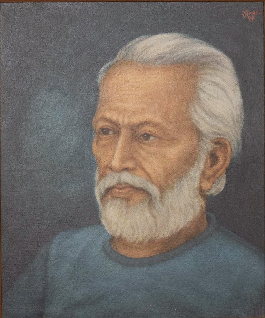 Hungryalist painter Karunanidhan Mukhopadhyay. Oil painting by Anil Karanjai