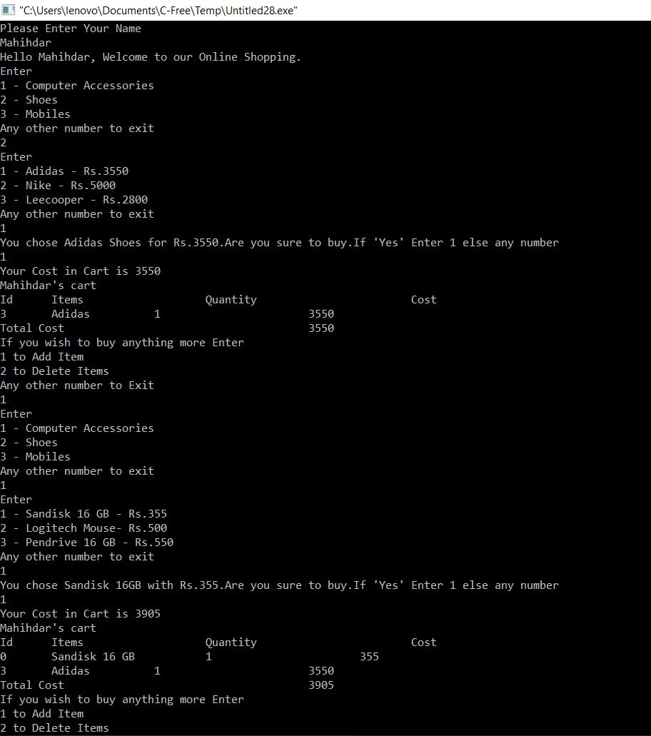 All C Programs Program 258 Online Shopping Program using C