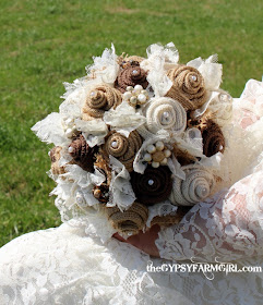 vintage burlap  and lace bridal bouquet