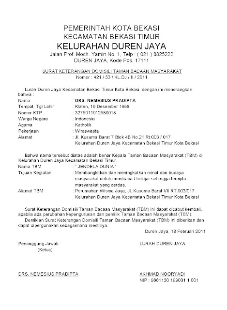 Contoh Surat Domisili Kota Medan Contoh Surat