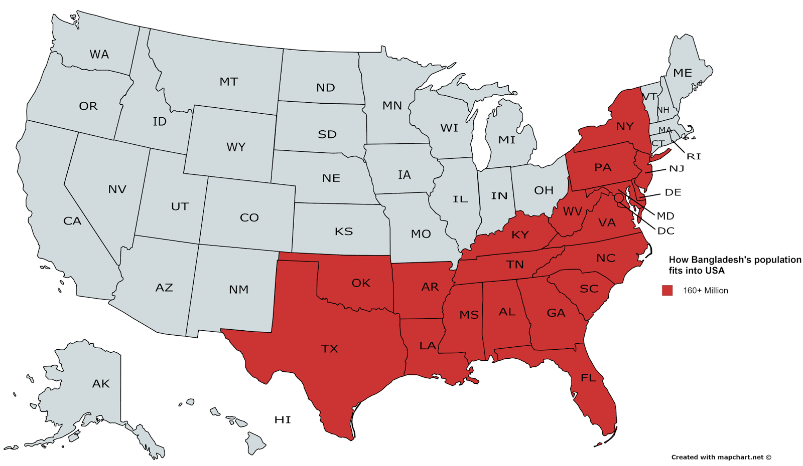 How Bangladesh's population fits into United States How Bangladesh's population fits into United States
