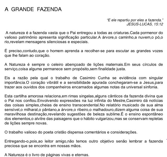A GRANDE FAZENDA-CARTILHA DA NATUREZA-CHICO XAVIER-CASIMIRO CUNHA