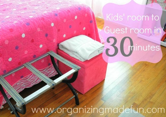 You can turn your kids' rooms into a guest room in 30 minutes using these tips :: OrganizingMadeFun.com