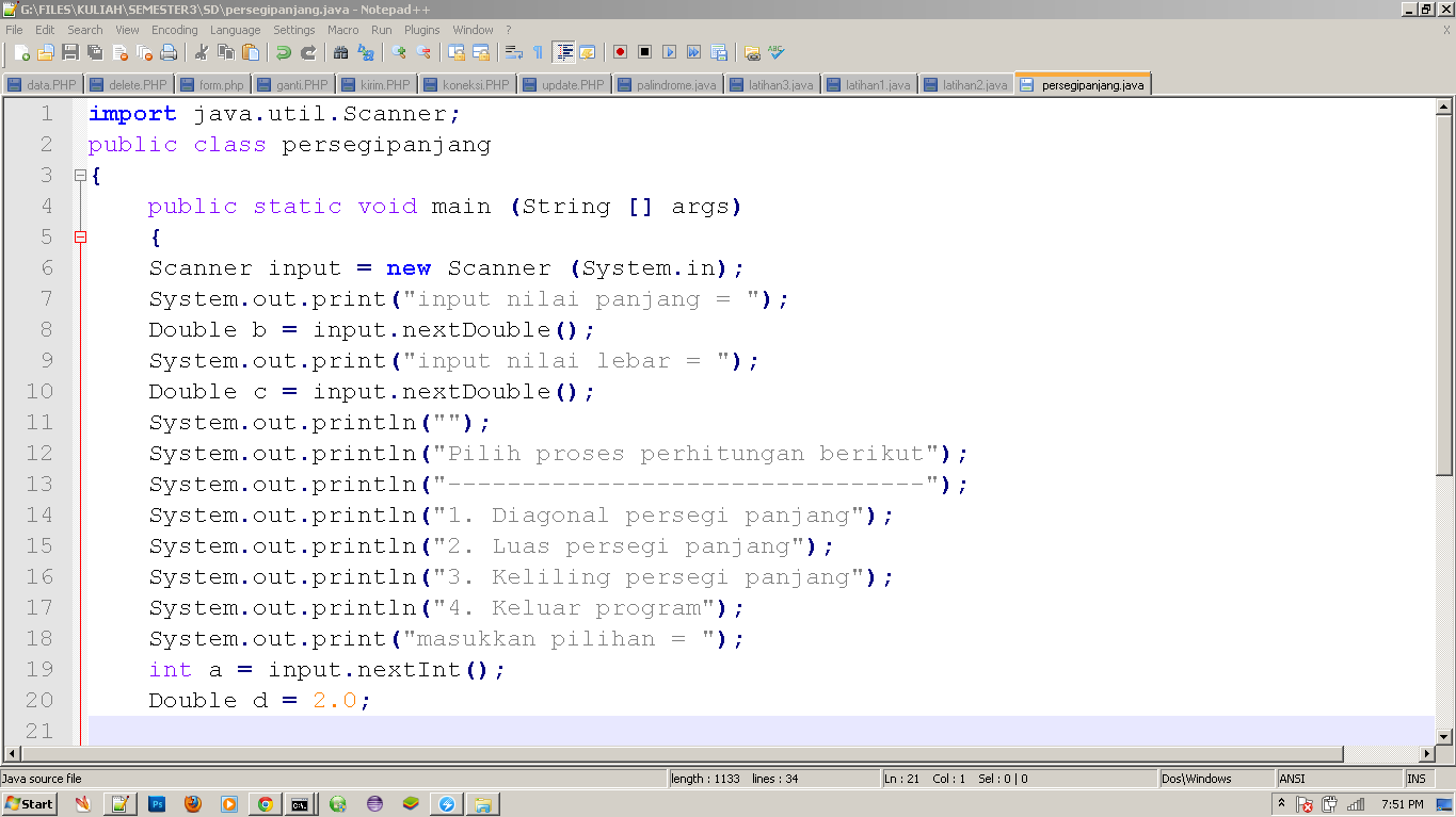 PROGRAM JAVA : MENGHITUNG LUAS DAN KELILING PERSEGI PANJANG / Abang Fatta