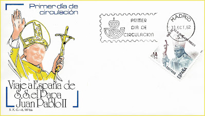 Sobre Primer Día de Circulación sello Viaje a España de Juan Pablo II