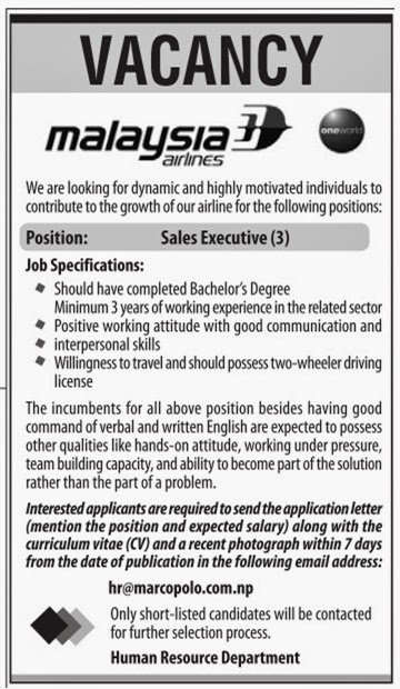 Job Vacancy in Malaysia Airlines | Jobs in Nepal