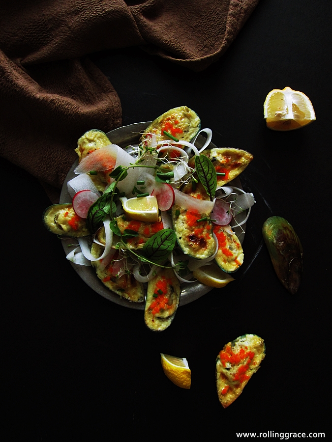 Recipe Wasabi Baked Green Mussels / Rolling Grace