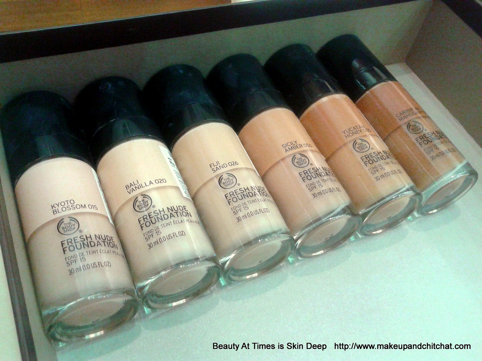 The Body Shop Fresh Nude Foundation Swatches of all the shades