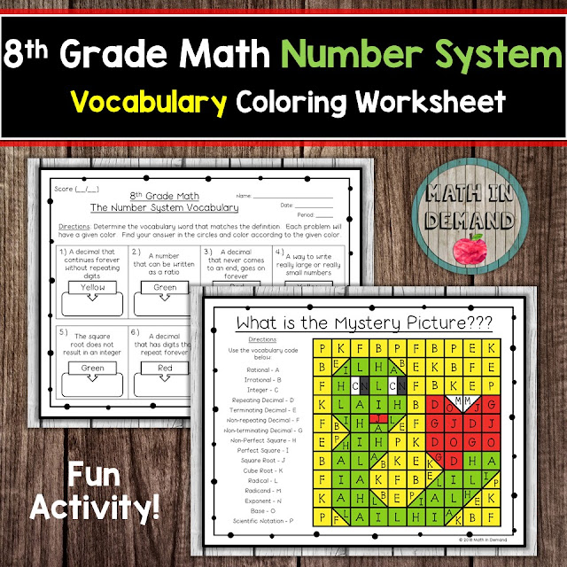 8th Grade Math Number System Vocabulary Coloring Worksheet