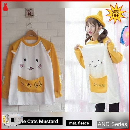 AND251 Sweater Wanita Cute Cats Mustard BMGShop
