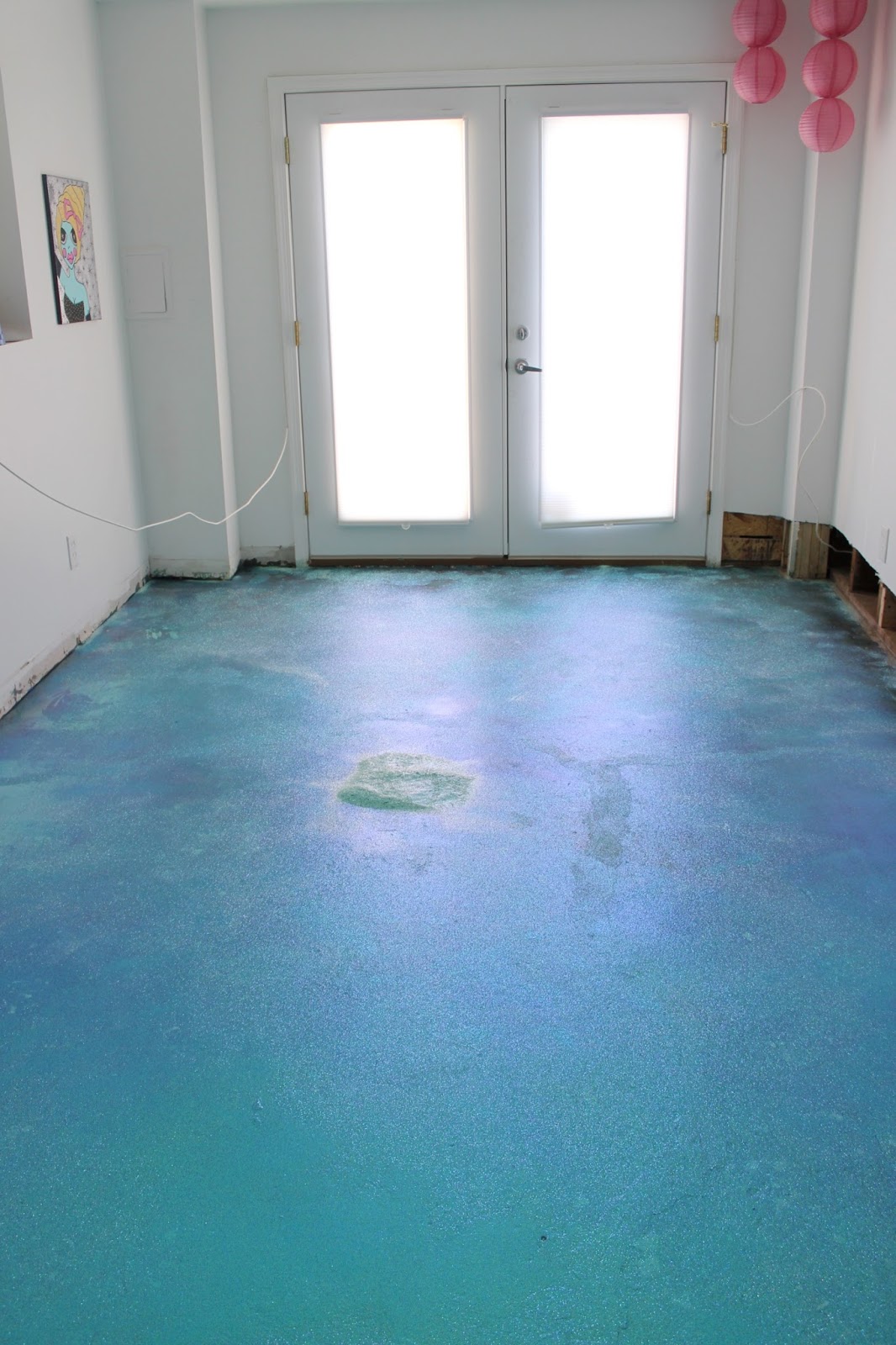Lola, Tangled DIY Turquoise Glitter Epoxy Floor