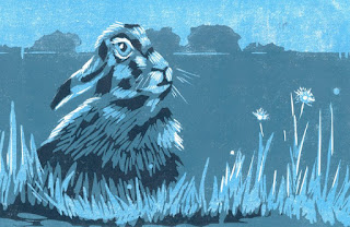 Moonlight hare linocut print