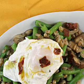 Mushroom, Green Bean, and Farro Salad with a Poached Egg and Warm Bacon Vinaigrette