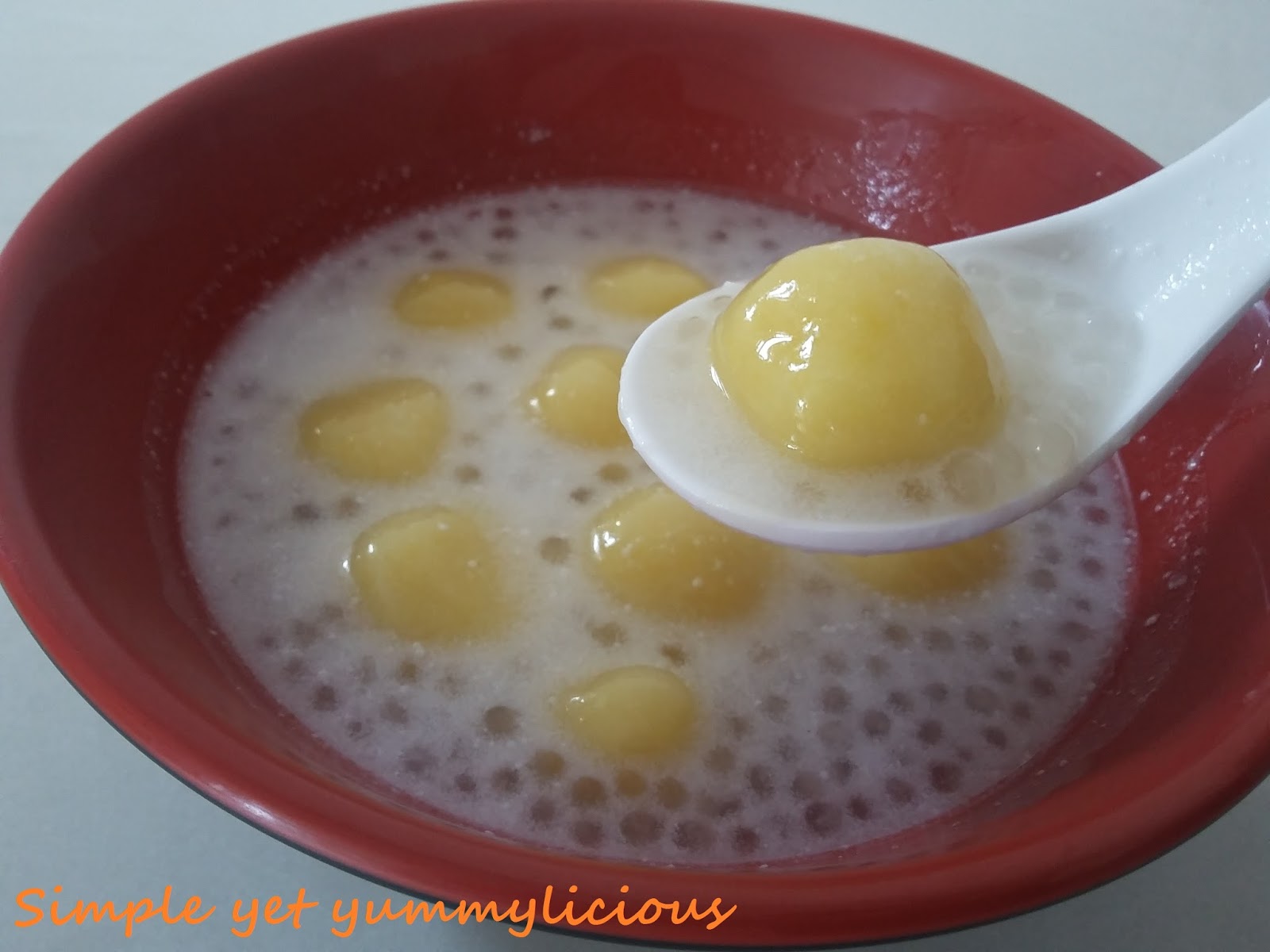 Simple yet yummylicious! Pumpkin Tang Yuan With Sago Pearls In Coconut