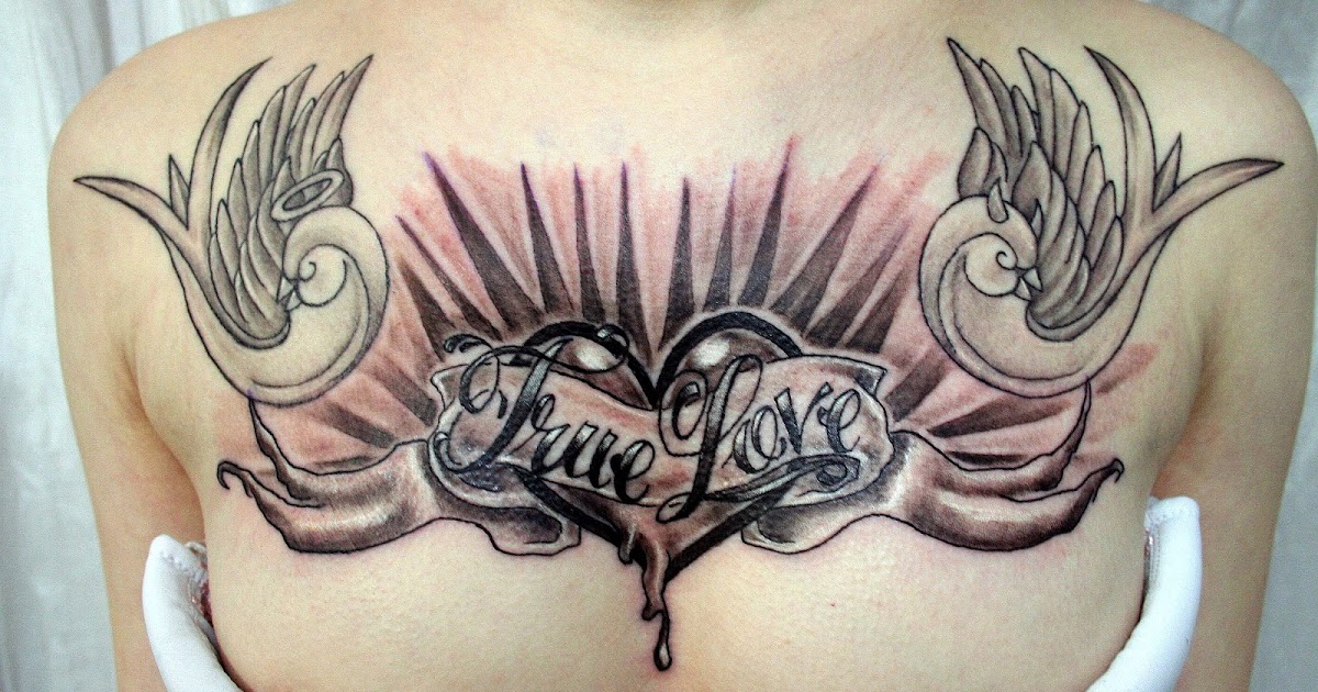 Hearts Tattoo Girl With Black Heart Tattoo On Her Chest