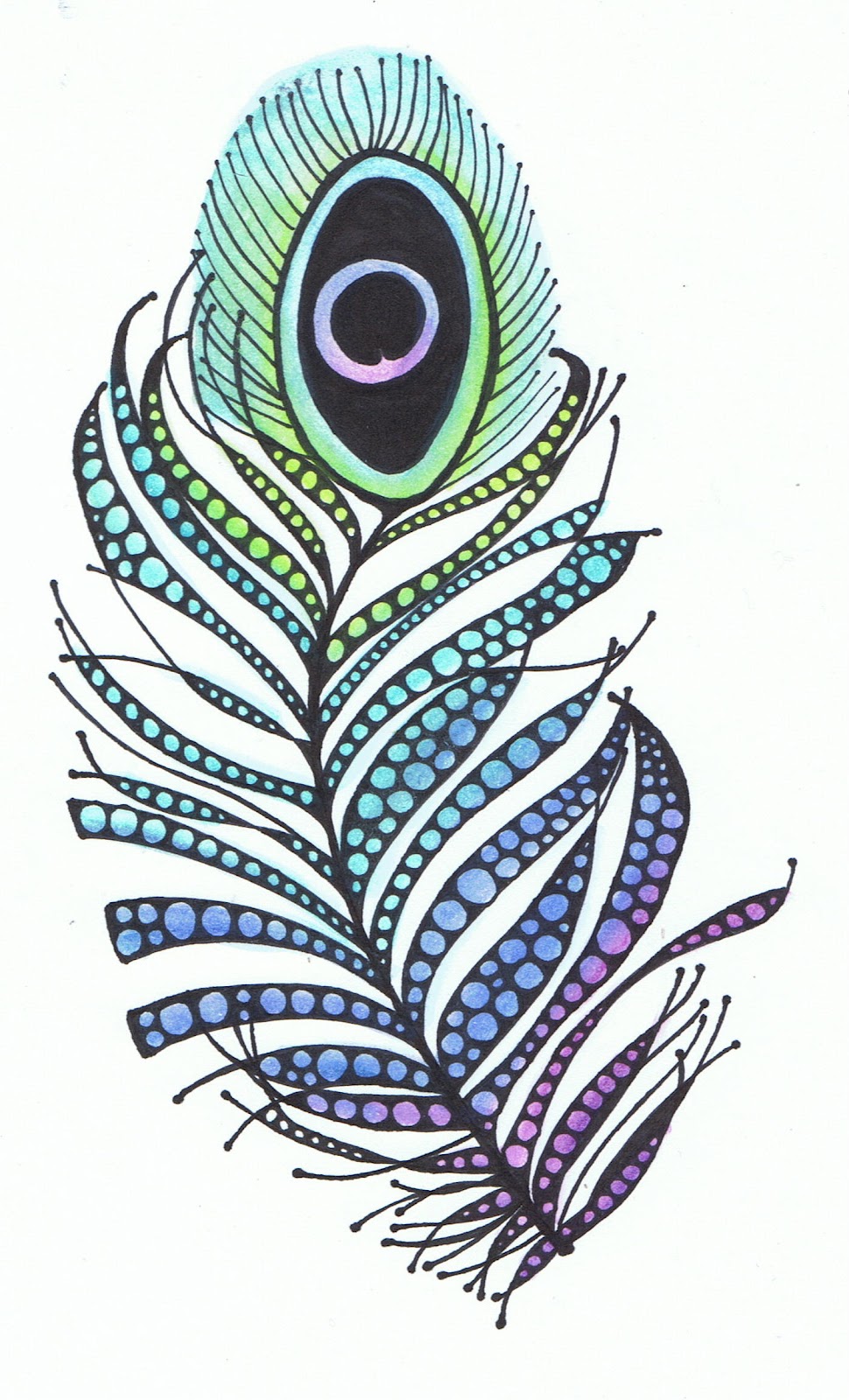I Will Not Die An Unlived Life PEACOCK FEATHER ZENTANGLE