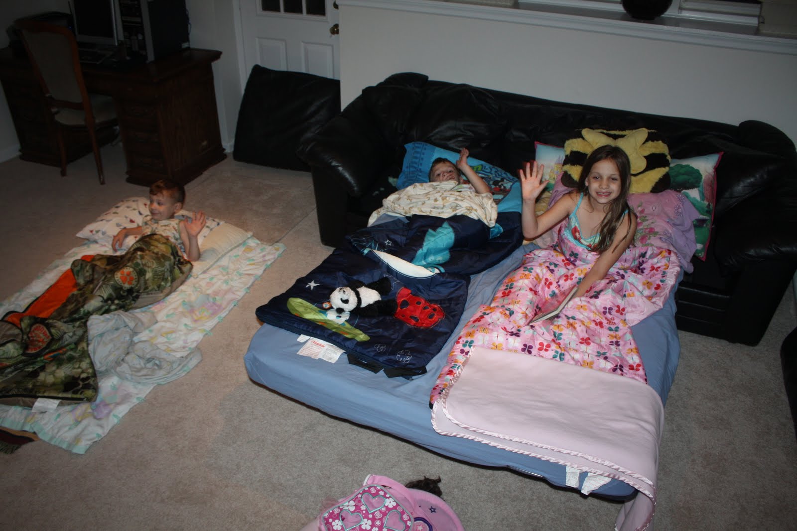 Maney Family Fun A sleep over in the basement.