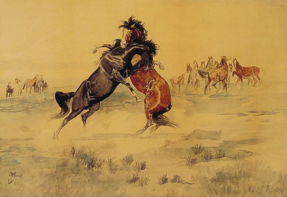 Индейцы охотились на бизонов. Charles Marion Russell (1864-1926. Дикий Запад картины.