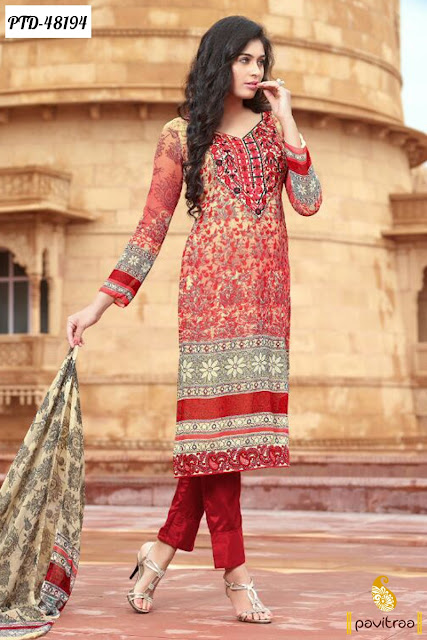Stylish red georgette casual salwar kameez at lowest price in India