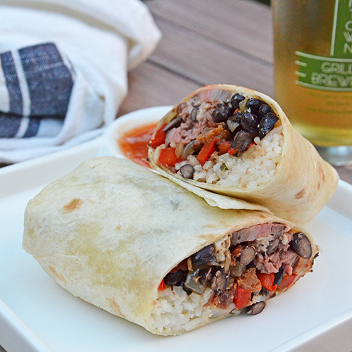 Steak, Black Bean and Rice Burritos