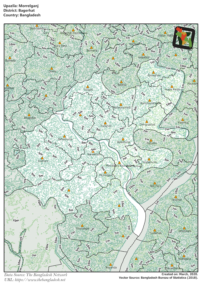 Morrelganj Upazila Elevation Map Bagerhat District Bangladesh
