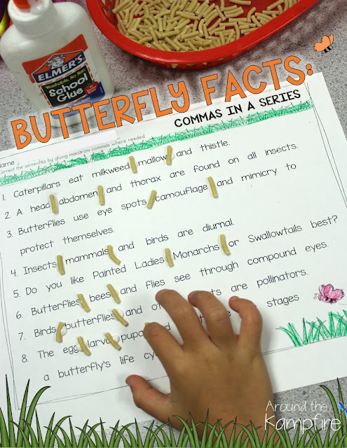 Free printable butterfly facts commas in a series.