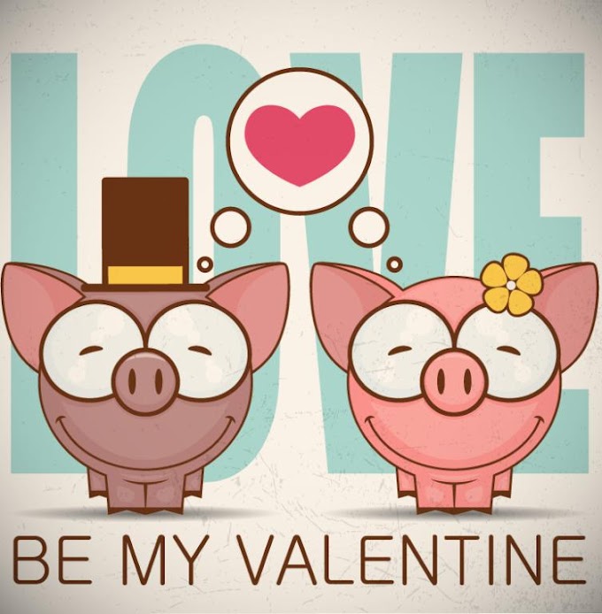 Cartoon Smiling Couple Pigs Valentine’s Day Free Vector