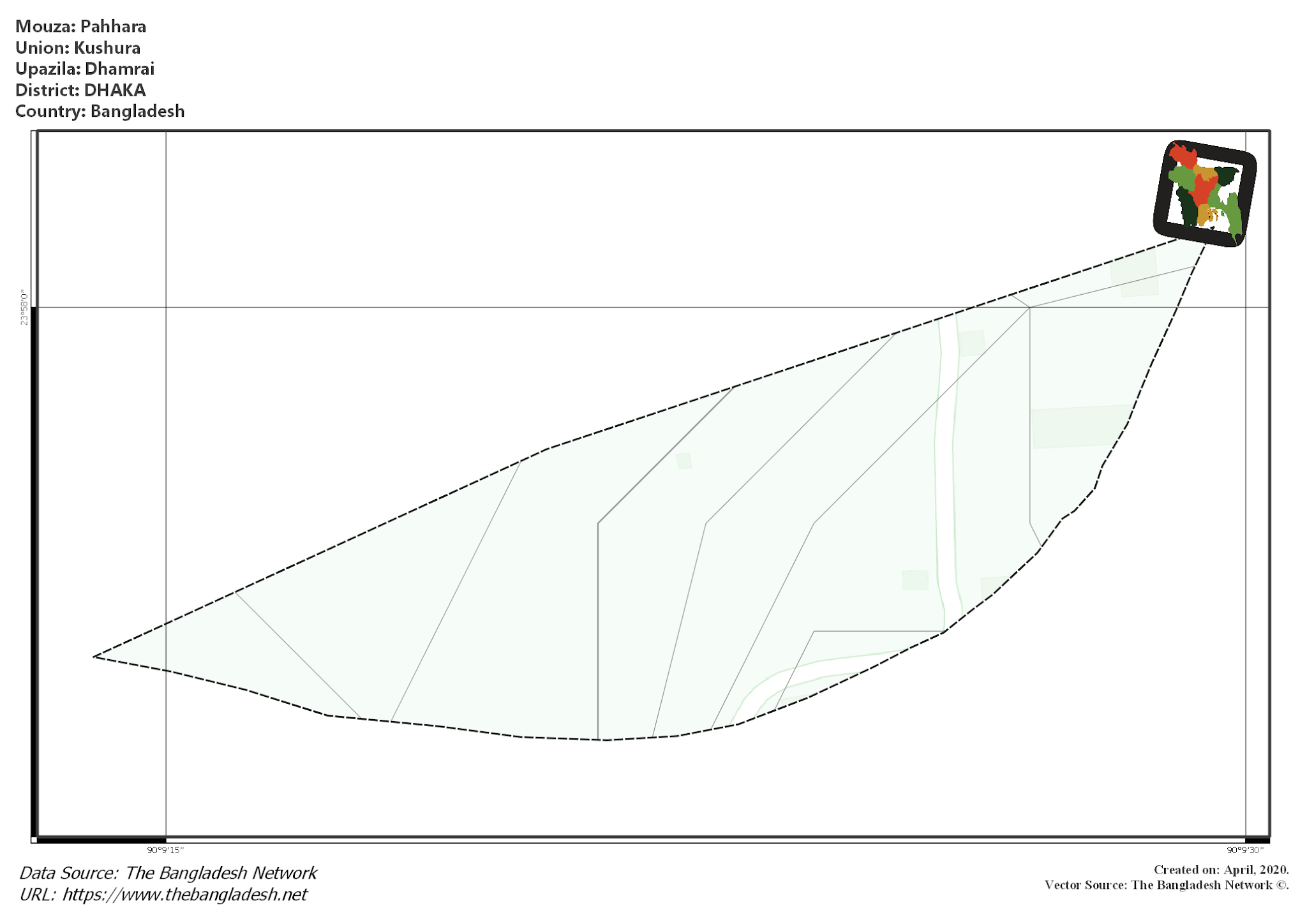Map of Pahhara Mouza of Dhamrai Upazila, DHAKA, Bangladesh.