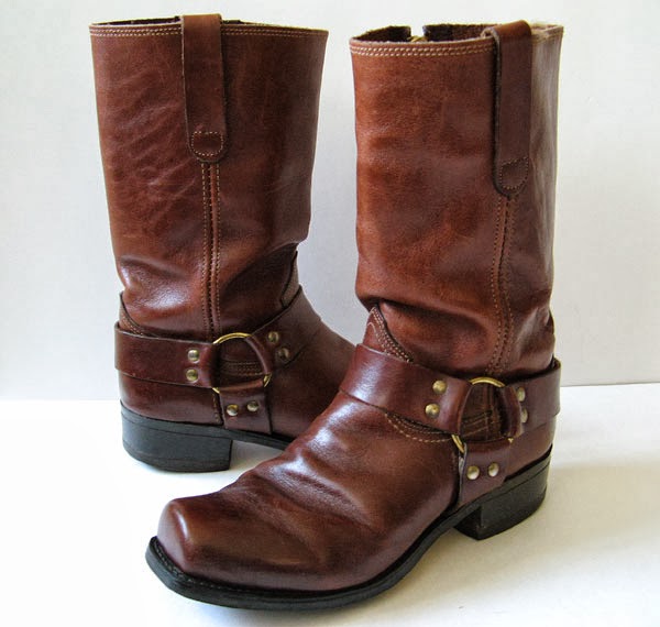 VINTAGE SEARS BROWN LEATHER MOTORCYCLE HARNESS BOOTS MENS SIZE 8.5