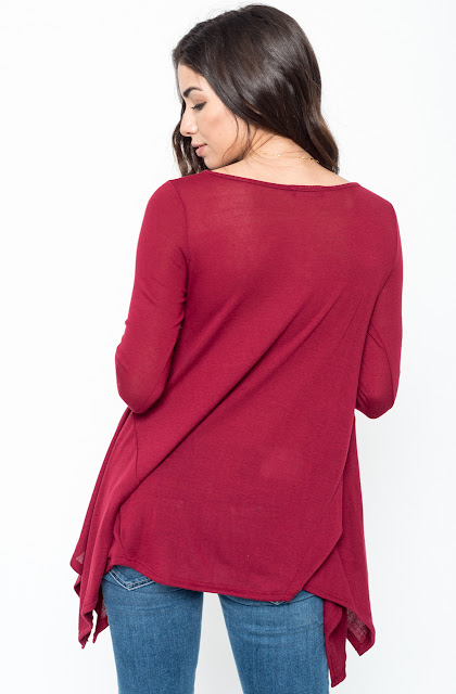 Buy Now Burgundy Ribbed Side Peplum Tunic Online $20 -@caralase.com