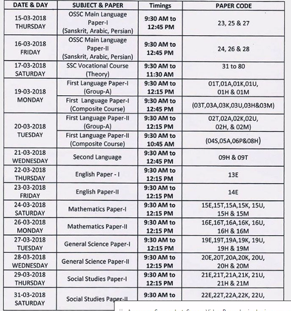 class time schedule
