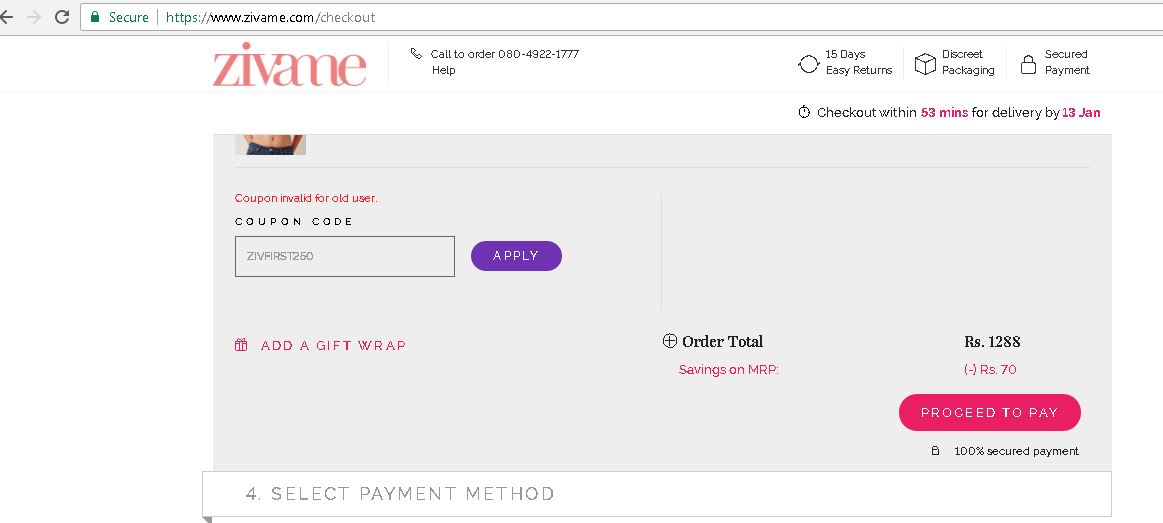 zivame first user coupon code