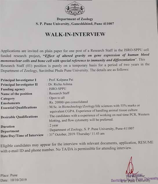 Pune University Cell/Molecular Biology Project Walk IN