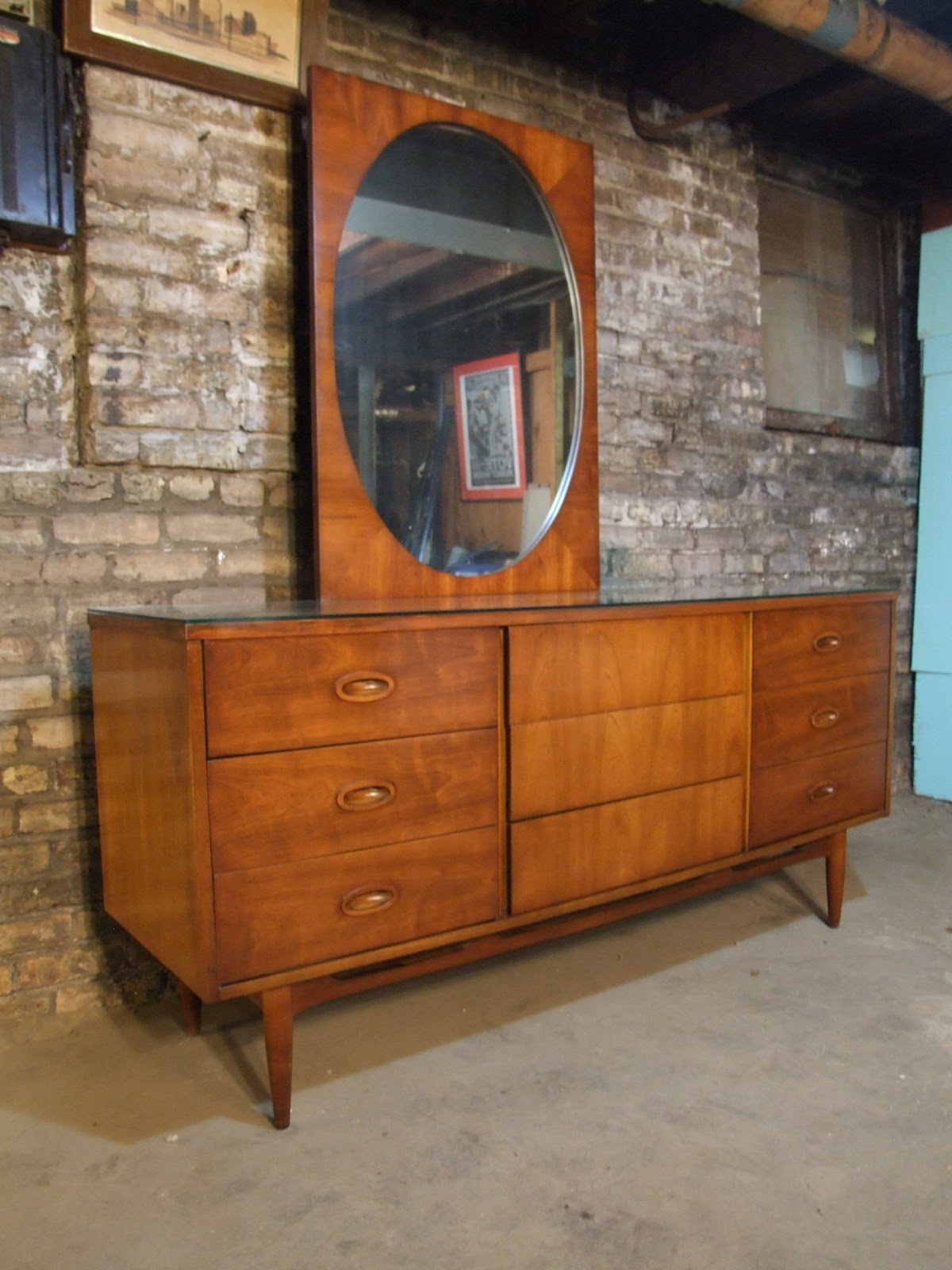Mid Century Chicago Dixie Lowboy Dresser w/ Mirror