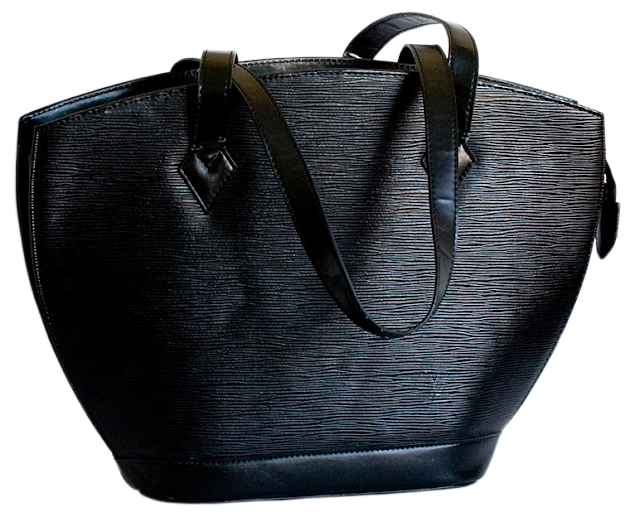 An older LV black leather handbag.