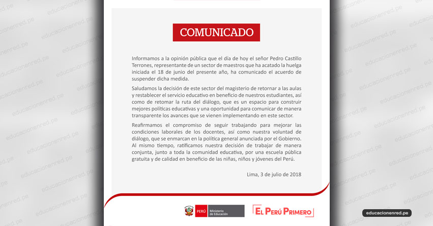 COMUNICADO MINEDU: Pedro Castillo Suspende Huelga Nacional Indefinida - www.minedu.gob.pe COMUNICADO MINEDU: Pedro Castillo Suspende Huelga Nacional Indefinida - www.minedu.gob.pe