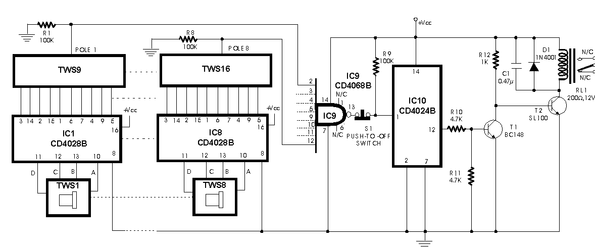 Digital Code Lock Programmable Circuit |simple schematic diagram