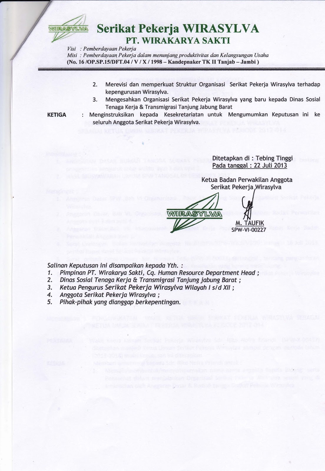 Contoh Surat Pengunduran Diri Dari Serikat Pekerja