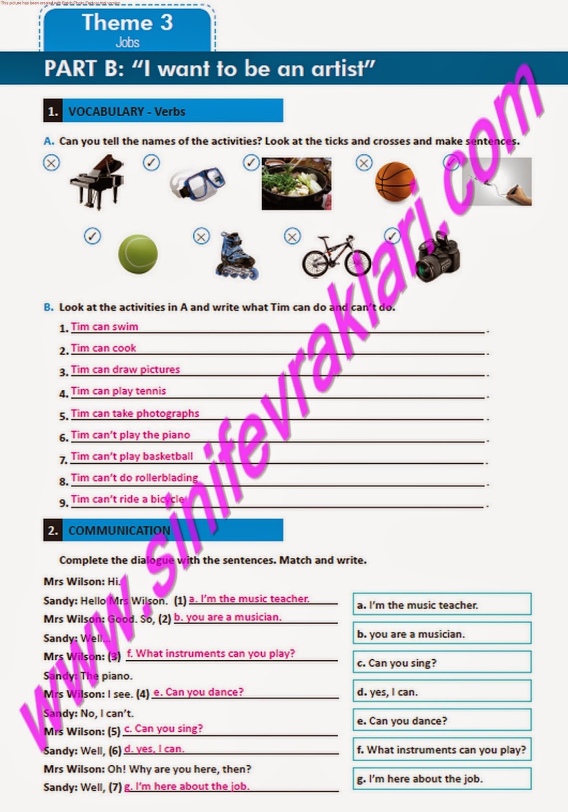 9. Sinif İngilizce Harf Eğitim Yayinlari A1.1 Çalişma Kitabi Cevaplari