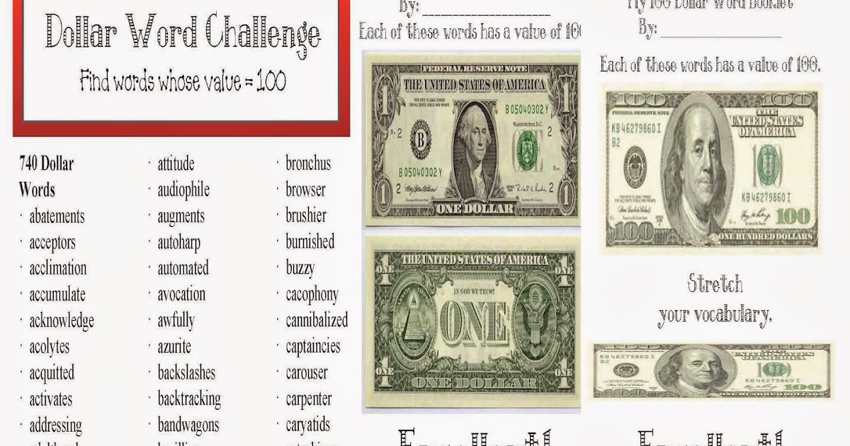 Classroom Freebies Dollar Words Packet