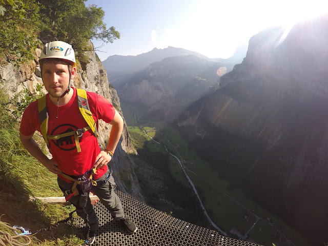 Via Ferrata, Klettersteig, Hike, Climbing, Scrambling, mountaineer, mountain, extreme, adrenaline, adventure, Explore, Murren, Gimmelwald, Lauterbrunnen, Interlaken, Switzerland, Bern, Swiss Alps, Bernese Alps, Alpine, hanging, Nepalese Bridge, tyrolean, cliff, BASE, ladders, 