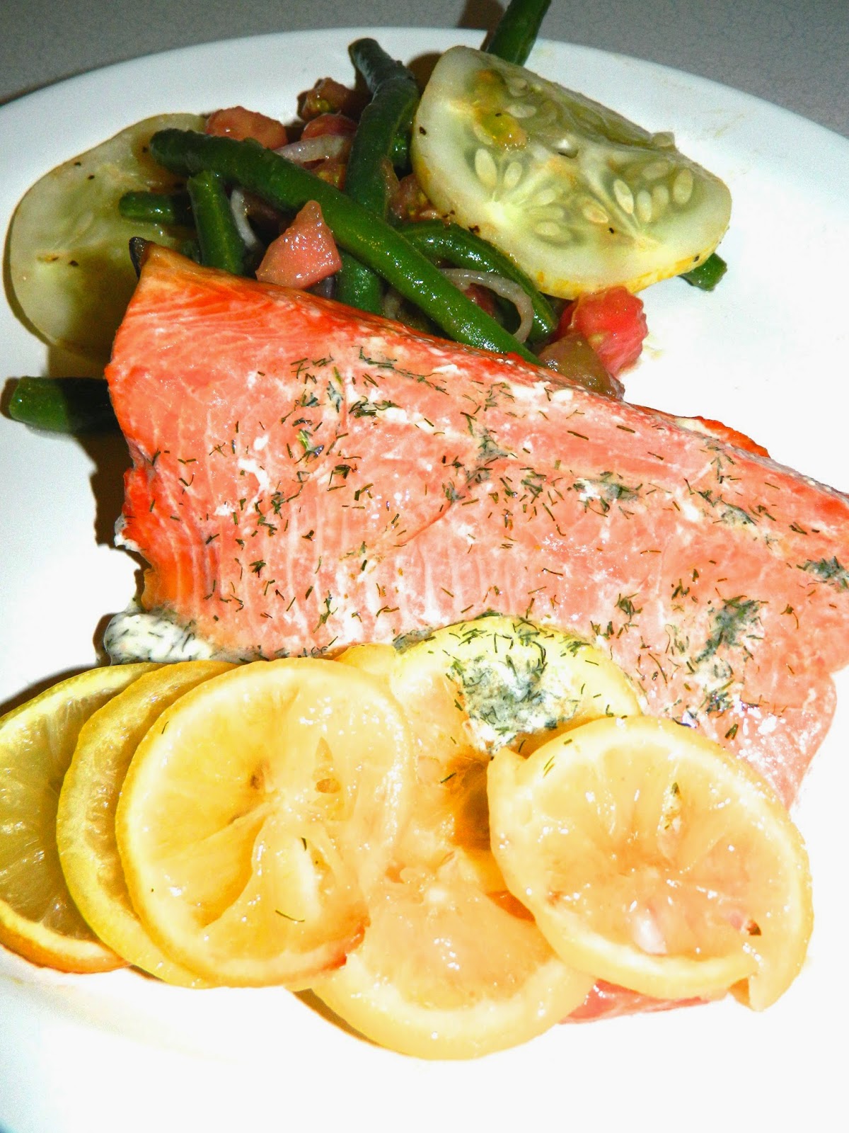 Her Kitchen Addiction DillButter Salmon with Green BeanCucumber Salad