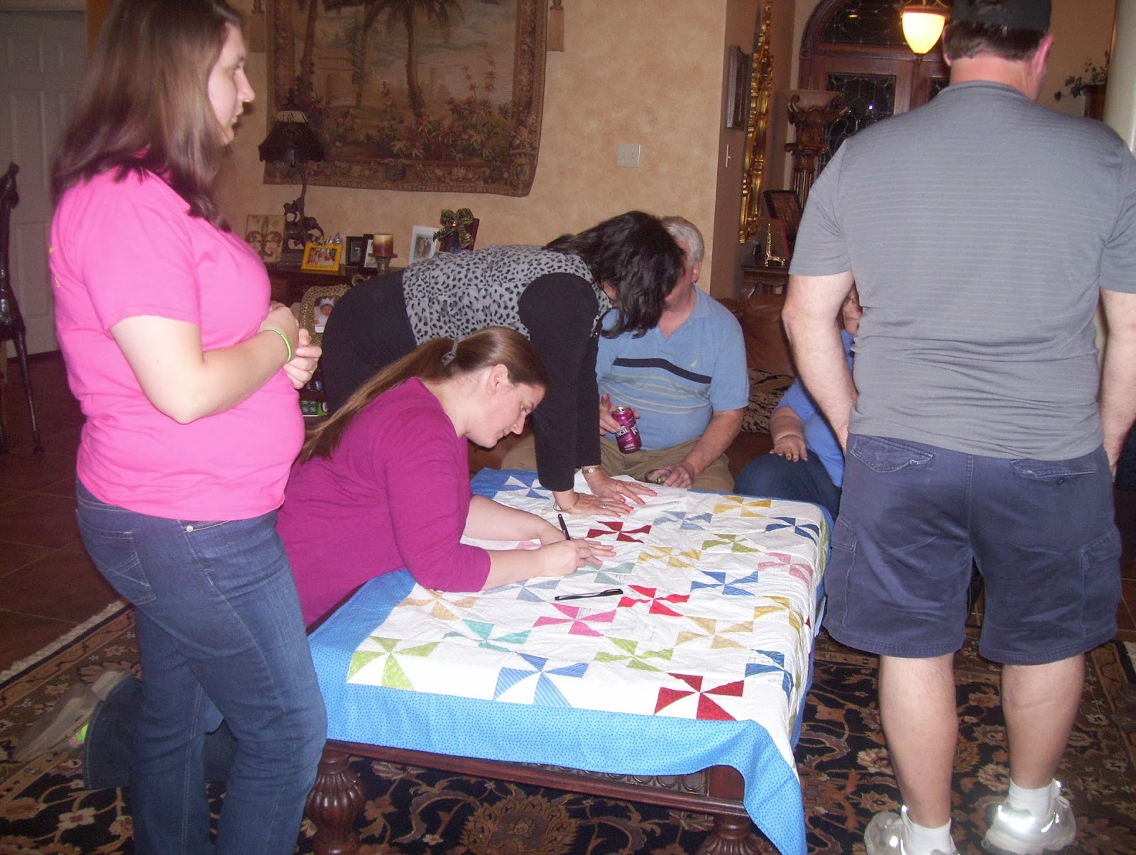 Needles and Pins Signing our Duke Family Signature Quilt...