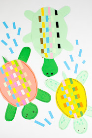super cute and colorful woven paper turtle kid art and craft project!
