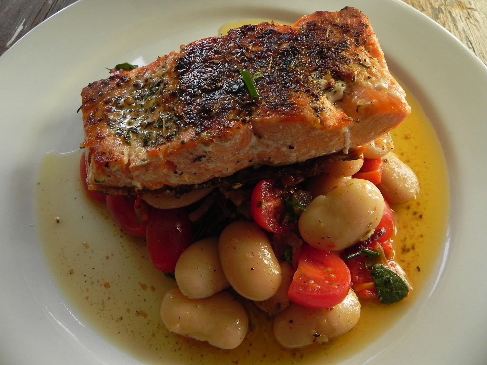 Let Them Eat Healthy Herb de Provence Grilled Salmon over White Bean