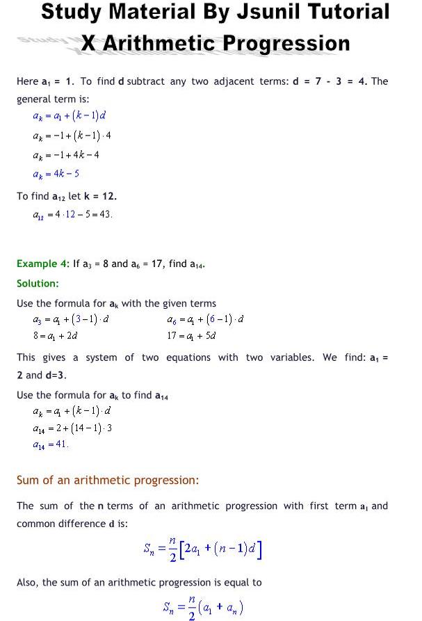 MATH ADDA By Guru:JSUNIL": CBSE10th Arithmetic Progression Study material