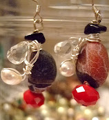 Agate, Red Velvet Crystal, Pearl Earrings