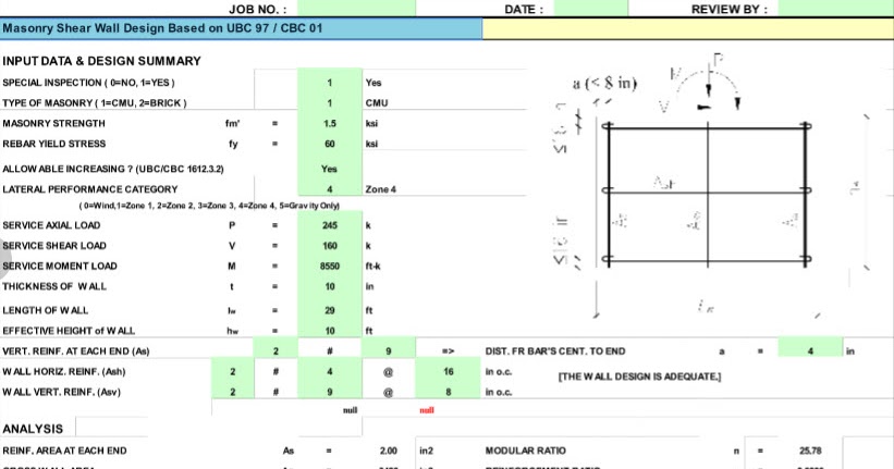 Masonry Shear Wall Design Based On Ubc 97 Cbc 01 - Masonry Shear Wall Design Spreadsheet Masonry Shear Wall Design Based On Ubc 97 Cbc 01 - Masonry Shear Wall Design Spreadsheet