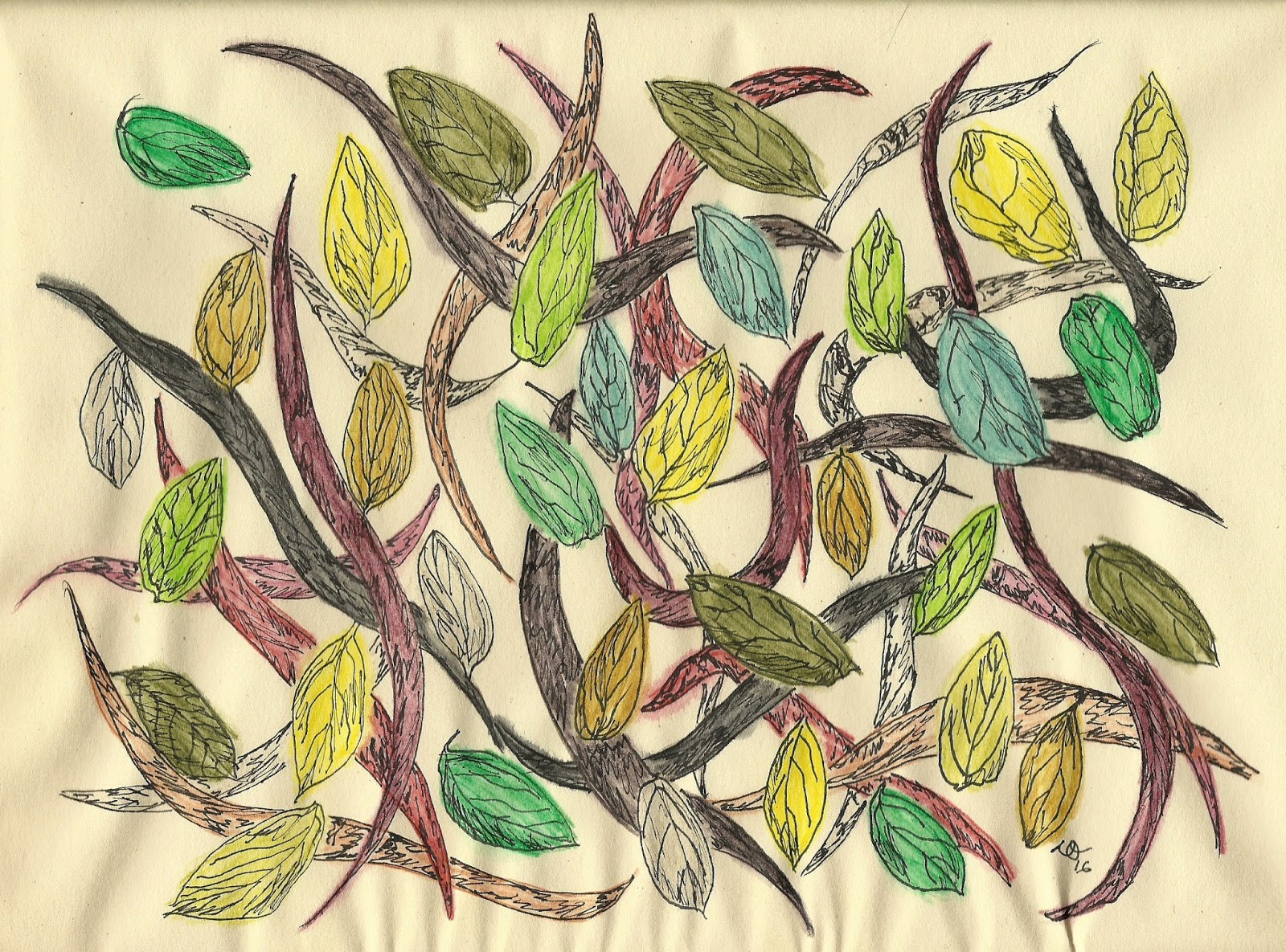 Shrubbery... Leafy in various watercolour pencils and pen & ink